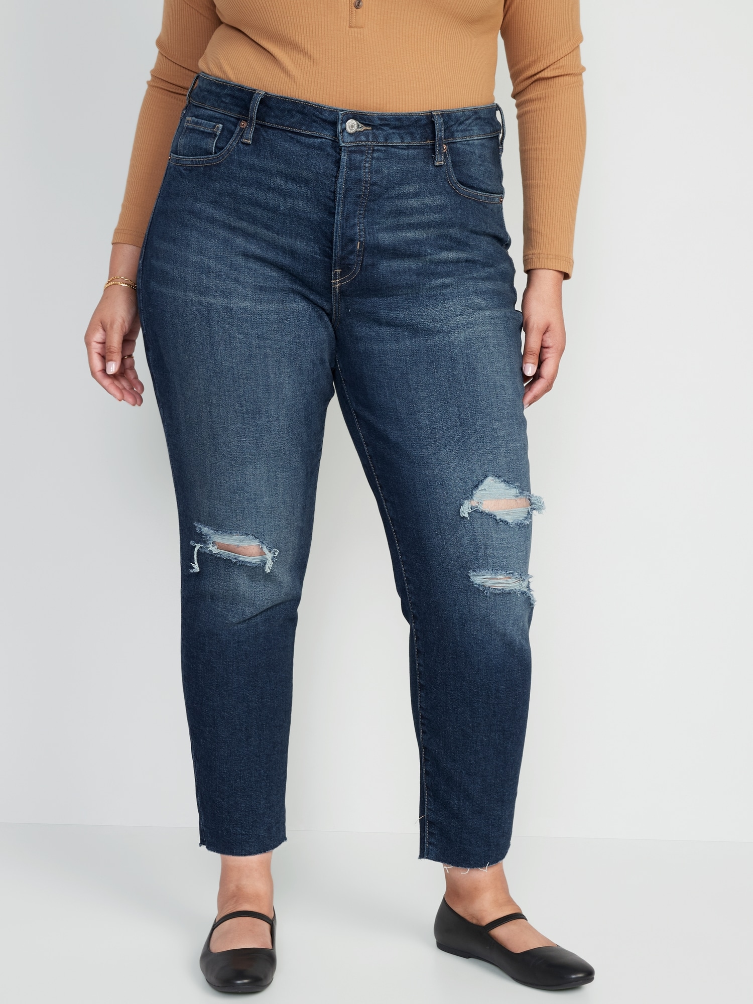 올드네이비 High-Waisted Button-Fly O.G. Straight Ripped Cut-Off Jeans