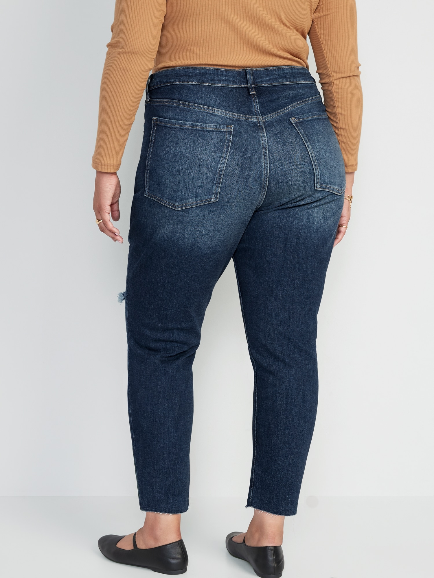 올드네이비 High-Waisted Button-Fly O.G. Straight Ripped Cut-Off Jeans