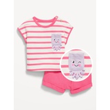 Striped Short-Sleeve Pocket Top and Shorts Set for Baby Hot Deal