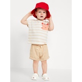 Striped Short-Sleeve Pocket Top and Shorts Set for Baby