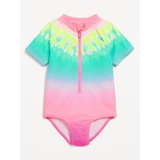 Zip-Front Rashguard One-Piece Swimsuit for Toddler Girls Hot Deal