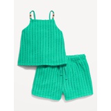 Crochet-Knit Beaded Tank Top and Shorts Set for Toddler Girls