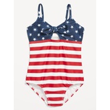 Printed Americana Tie-Front One-Piece Swimsuit for Girls Hot Deal