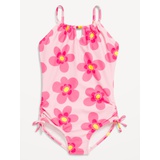 Printed Bead-Cutout One-Piece Swimsuit for Girls Hot Deal
