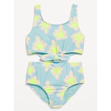 Printed Side Cutout Tie-Knot One-Piece Swimsuit for Girls Hot Deal