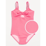 Textured Tie-Front One-Piece Swimsuit for Girls Hot Deal