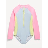 Printed Zip-Front One-Piece Rashguard Swimsuit for Girls
