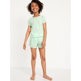 Printed Rib-Knit Pajama Top and Shorts Set for Girls