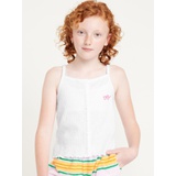 Fitted Button-Front Embroidered Graphic Tank Top for Girls