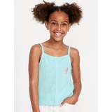 Fitted Button-Front Embroidered Graphic Tank Top for Girls Hot Deal