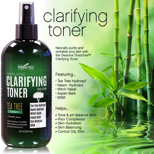  Oleavine Clarifying Toner with MSM, Tea Tree & Neem Hydrosol, Complexion Control for Face & Body  Helps Reduce Appearance of Pore Size, Controls Oil to Tone, Balance & Hydrate Skin - 8 oz
