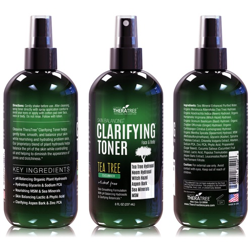  Oleavine Clarifying Toner with MSM, Tea Tree & Neem Hydrosol, Complexion Control for Face & Body  Helps Reduce Appearance of Pore Size, Controls Oil to Tone, Balance & Hydrate Skin - 8 oz