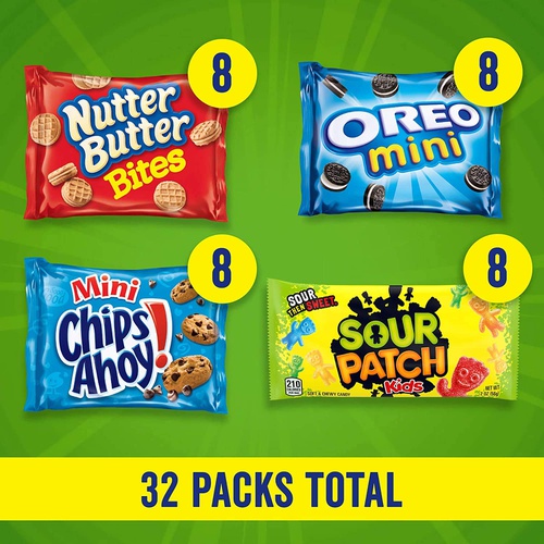  Oreo (ORMT9) OREO Mini Cookies, CHIPS AHOY! Mini Cookies, SOUR PATCH KIDS Candy & Nutter Butter Bites Cookies & Candy Variety Pack, Easter Cookie Gifts, 32 Snack Packs