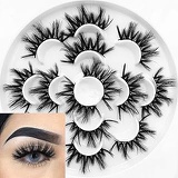 Outopen 8D Mink False Eyelashes 7 Pairs 25mm Eye Lash Extension Dramatic Long Woman Fashion Cruelty-free Can Be Trimmed Wispy Fluffy Makeup Tools(C712)