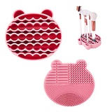 POLARHAWK 2 in 1 Silicone Makeup Brush Cleaning Mat, Makeup Brush Cleaning Pad Scrubber Pad with Drying Holder for Brushes Washing