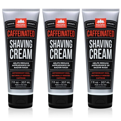  Pacific Shaving Company Caffeinated Shaving Cream, Paraben-Free, Made in USA, 7 oz (Pack of 3)