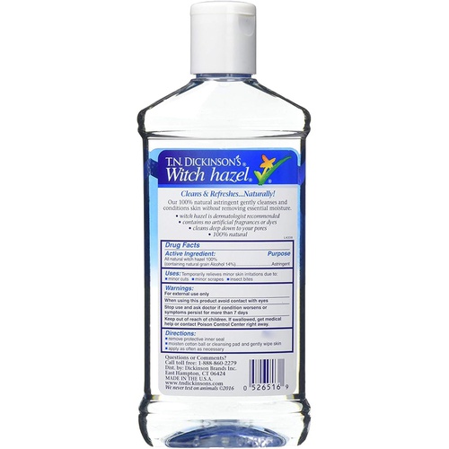  Peaknip T.N. Dickinsons 16 oz. Witch Hazel 100% Natural Astringent with 100 Pcs. Cotton Rounds