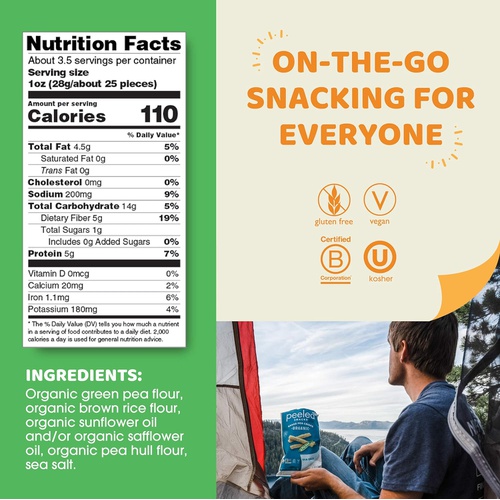  Peeled Snacks Organic Pea Crisps, Sea Salt, 3.3 oz., Pack of 12 Healthy Snackswith Real, Wholesome Ingredients for On-the-Go, Lunch and More