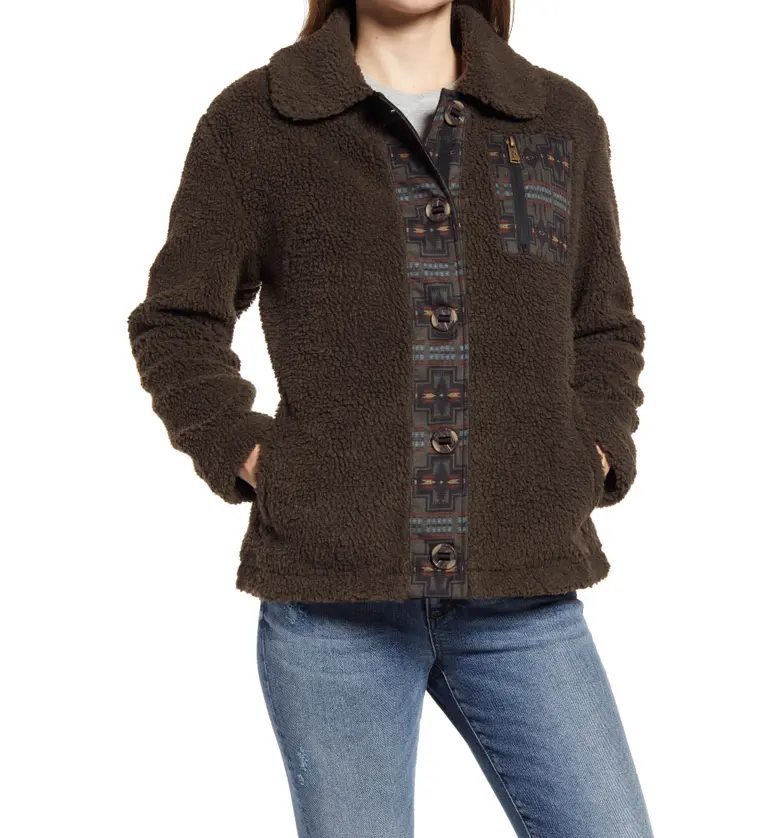 Pendleton Womens Larkspur Button-Up Fleece Jacket_MOCHA