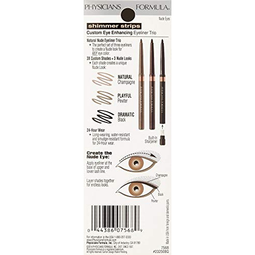  Physicians Formula Shimmer Strips Custom Eye Enhancing Eyeliner Trio Universal Looks Collection, Nude Eyes