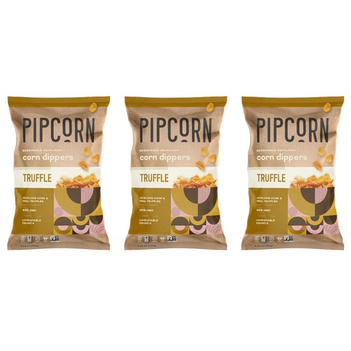  Pipcorn Heirloom Corn Dippers - Truffle (3 Pack of 9.25oz Bags) - No Artificial Anything, Vegan, Gluten Free, 3 Simple Ingredients - Non-GMO Heirloom Corn, Sunflower Oil, Sea Salt,