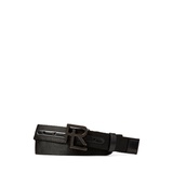 RL-Buckle Leather-Trim Webbed Belt