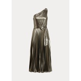 Metallic Chiffon One-Shoulder Gown