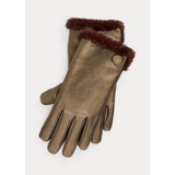 Faux-Fur-Lined Metallic Sheepskin Gloves
