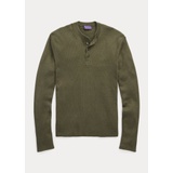 Rib-Knit Silk-Cashmere Henley Sweater