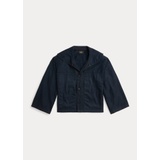Cropped Indigo Cotton-Linen Jacket