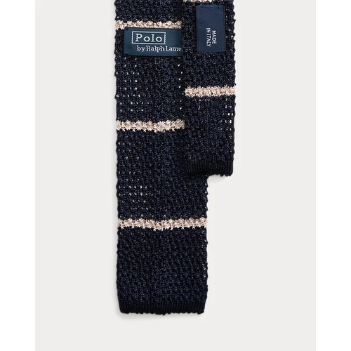 폴로 랄프로렌 Crest-Embroidered Striped Knit Silk Tie