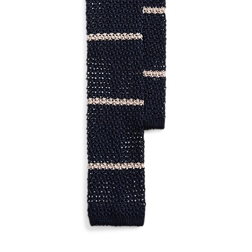 폴로 랄프로렌 Crest-Embroidered Striped Knit Silk Tie