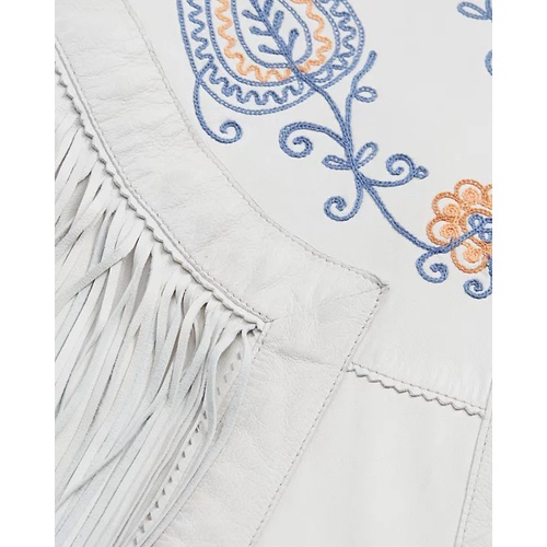 폴로 랄프로렌 Fringe-Trim Embroidered Leather Jacket