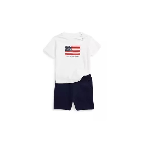 폴로 랄프로렌 Baby Boys Flag Jersey T-Shirt & Fleece Shorts Set
