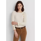 Womens Button-Trim Cotton-Blend Knit Top