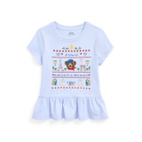 Toddler and Little Girls Polo Bear Cotton Jersey Peplum T-shirt