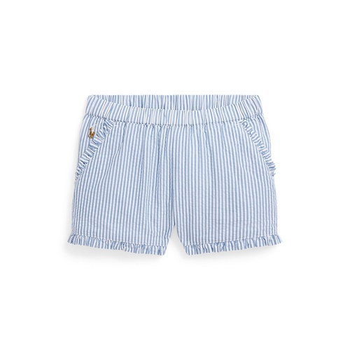 폴로 랄프로렌 Toddler and Little Girls Striped Ruffled Cotton Seersucker Shorts