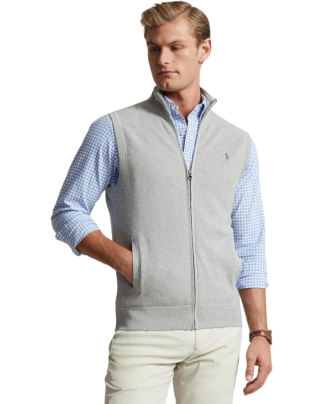 폴로 랄프로렌 Polo Ralph Lauren Mesh-Knit Cotton Full-Zip Sweater Vest