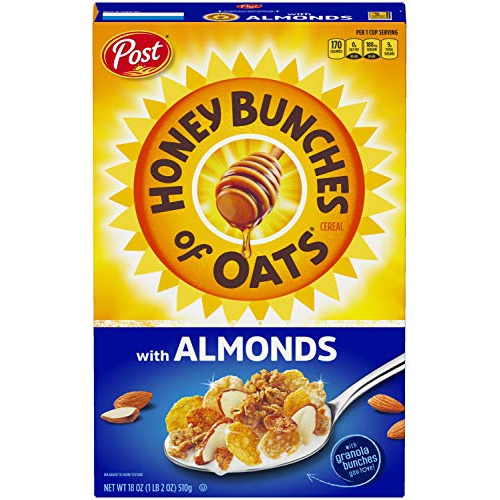  Post Honey Bunches of Oats with Almonds, Heart Healthy, Low Fat, made with Whole Grain Cereal, 18 Ounce Box