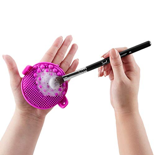  Practk Palmat Silicone Makeup Brush Cleaning Mat, Portable Washing Tool Scrubber to Clean All Makeup and Cosmetic Brushes - Purple