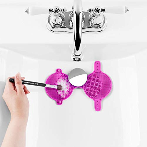  Practk Palmat Silicone Makeup Brush Cleaning Mat, Portable Washing Tool Scrubber to Clean All Makeup and Cosmetic Brushes - Purple