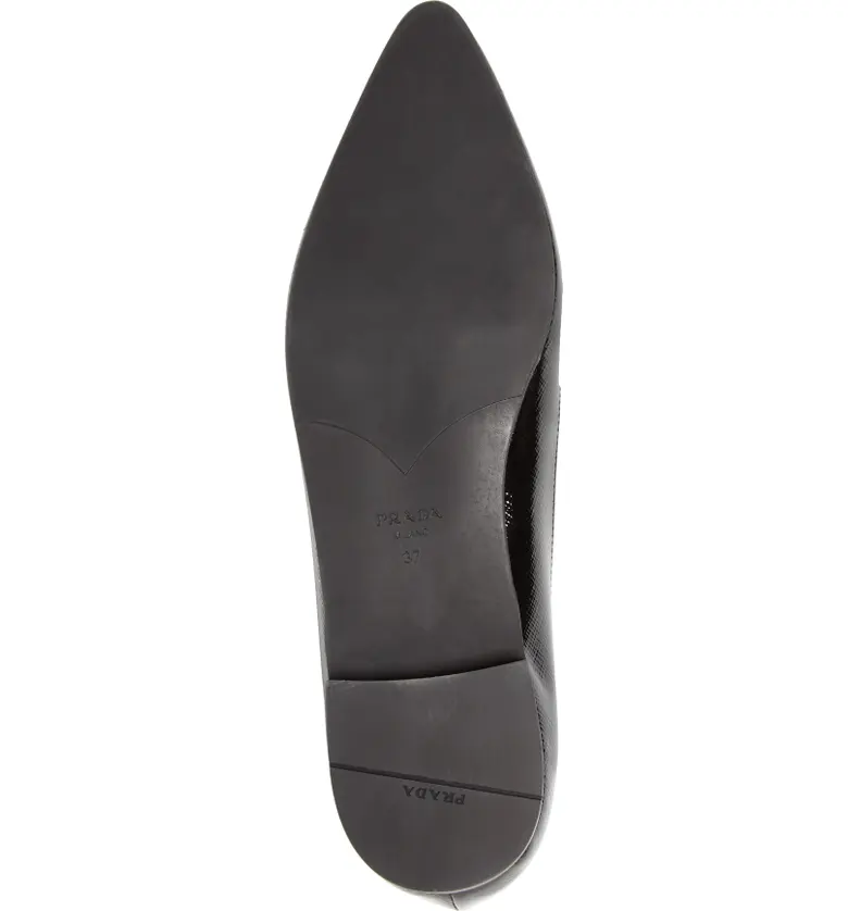 프라다 Prada Bow Logo Pointed Toe Flat_BLACK SAFFIANO