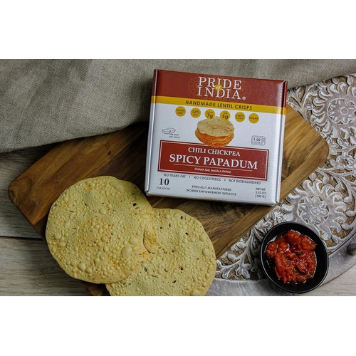  Pride Of India - Spicy Chickpea Masala Papadum Lentil Crisp, 10 count (3.53oz - 100gm) - Microwaveable Instant Chips, Gluten-Free Vegan Crackers, Healthy Protein, Fiber & Iron Rich