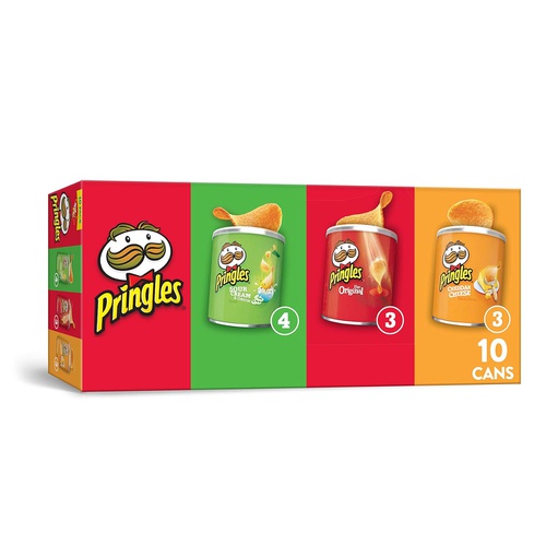  PringlesPotato Crisps Chips, Flavored Variety Pack, Original, Cheddar Cheese, Sour Cream and Onion, Grab and Go, 13.7 oz (10 Cans)