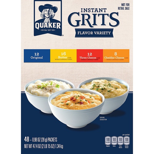  Quaker Instant Grits, 4 Flavor Variety Pack, 0.09oz Packets (48 Pack)