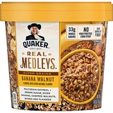 Quaker Real Medleys Super Grains Oatmeal+, Banana Walnut, Oatmeal Cups, 12 Count