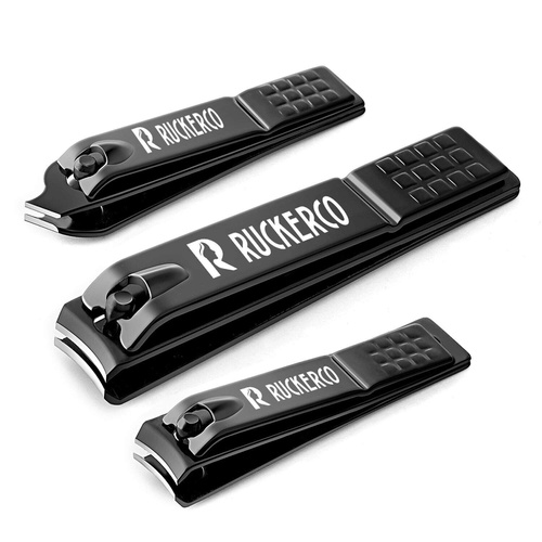  R RUCKERCO Nail clippers set black matte stainless steel 3 pcs nail clippers &slant edg Toenail Clipper Cutter Metal Case .The best nail clipper gift for men and women (Black)