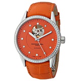 Raymond Weil Womens 2750-SLS-61081 Freelancer Diamond-Accented Stainless Steel Automatic Watch with Orange Leather Band