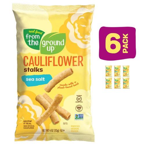  REAL FOOD FROM THE GROUND UP Real Food From The Ground Cauliflower Stalks - 6 Count, 4oz Bags (Sea Salt)