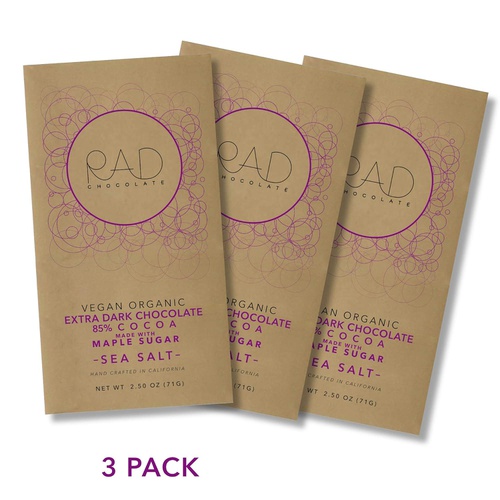  Rad Chocolate Vegan 85% Cacao Sea Salt Chocolate Maple Sugar | 3 pack | Certified Organic | Gluten & Soy Free Chocolate | Paleo Friendly